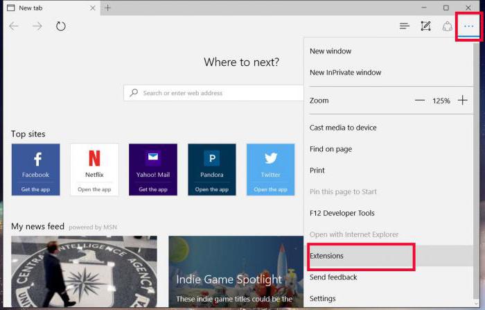 как открыть расширения в microsoft edge